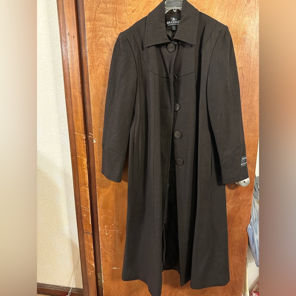 LONG Brown WOOL Coat Size 2P
